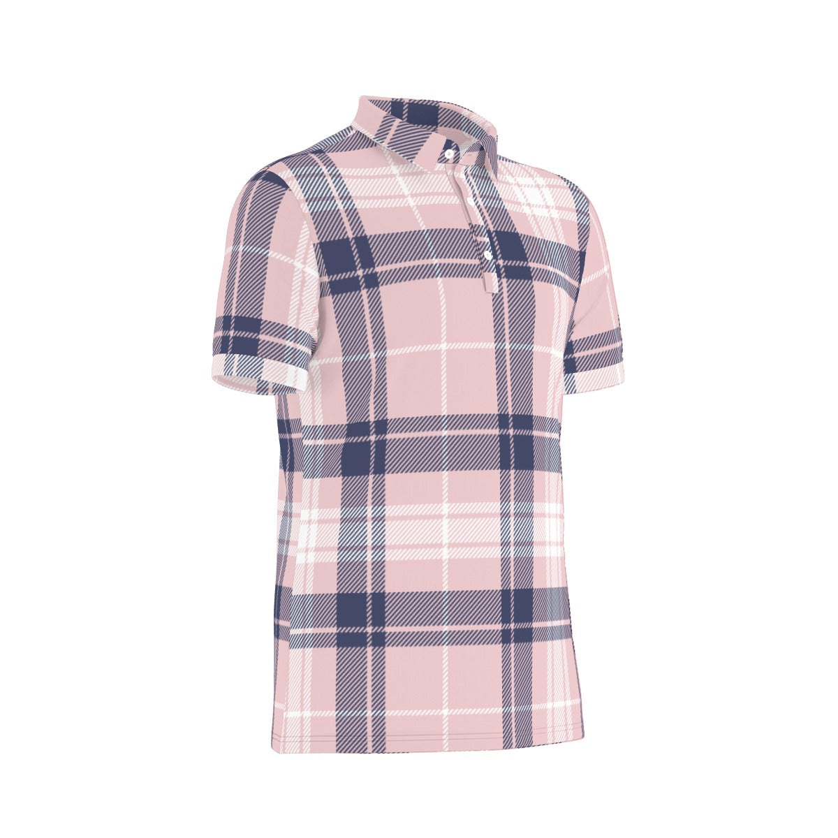 Pink and Blue Plaid Stretch Polo Shirt