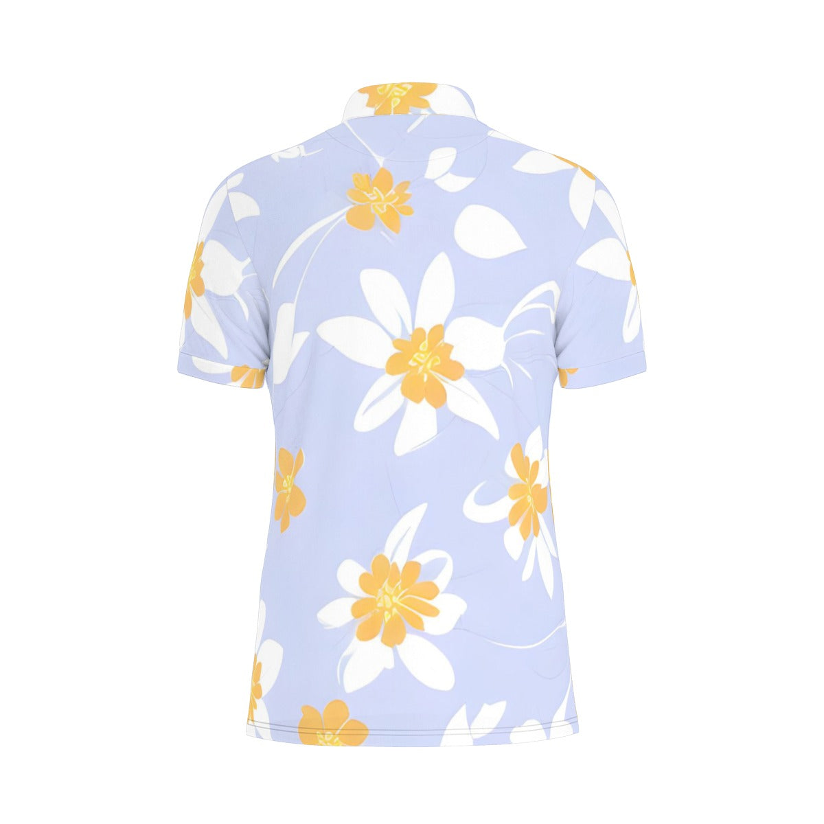 White flowers with light blue background Stretch Polo Shirt -