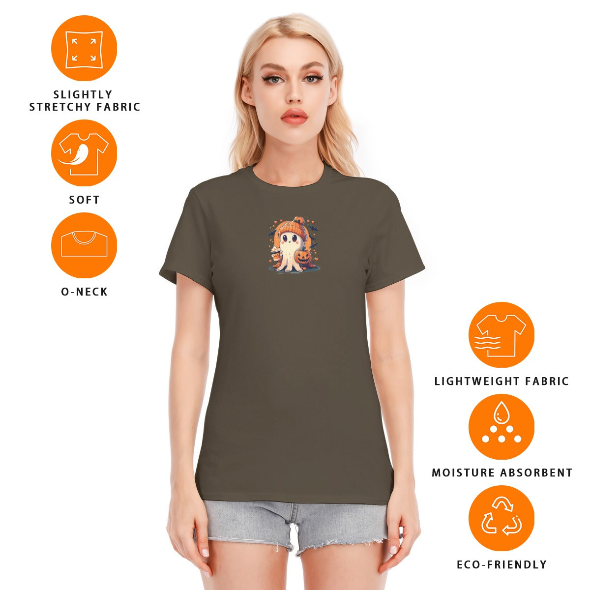 Customize Color and Halloween Graphic Women's Round Neck T-Shirt | 190GSM Cotton