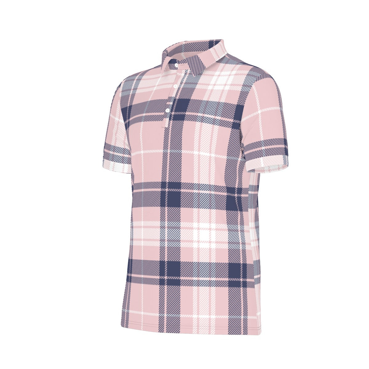 Pink and Blue Plaid Stretch Polo Shirt