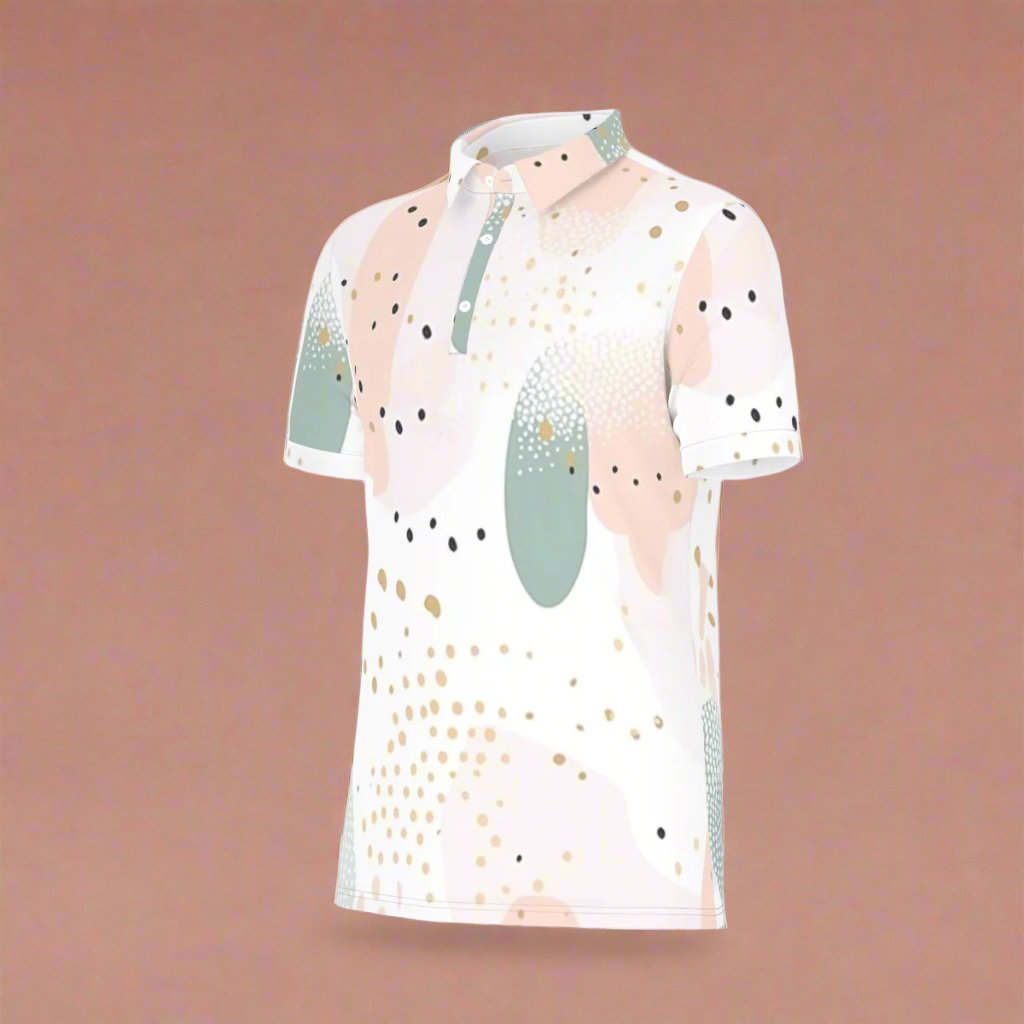 Peach Splash Abstract Stretch Polo Shirt