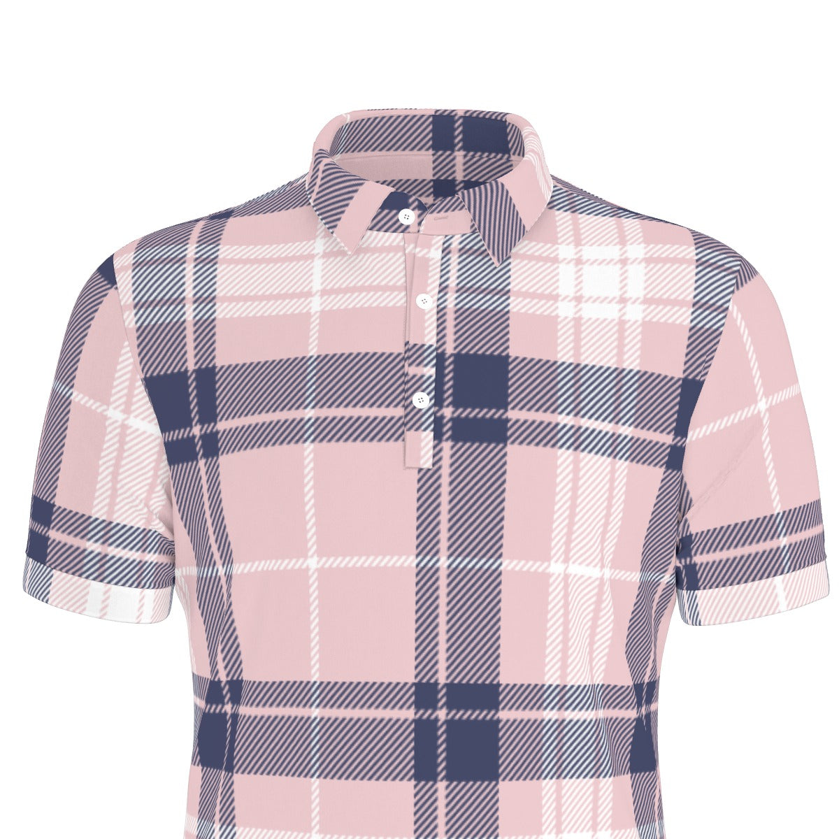Pink and Blue Plaid Stretch Polo Shirt