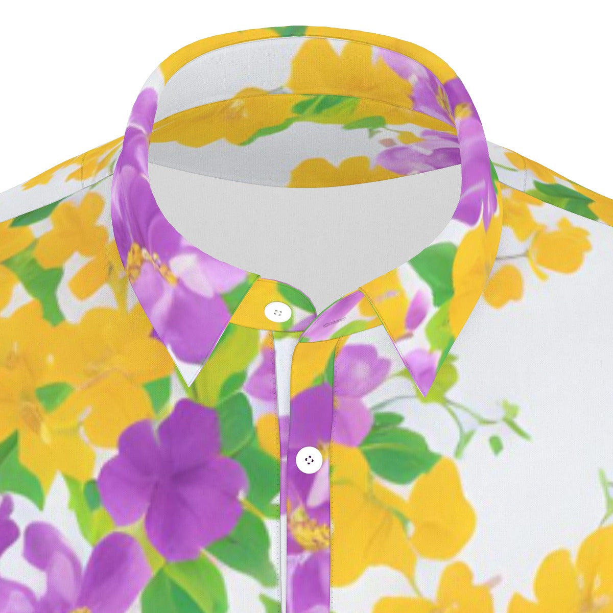 Yellow and Purple Flower Watercolor Stretch Polo Shirt