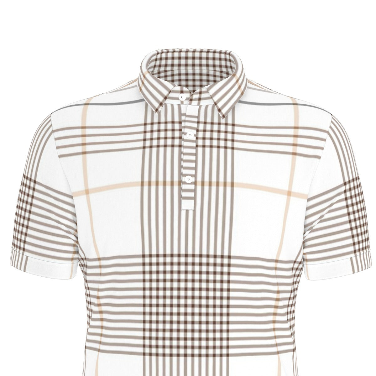 Gold and Brown Plaid Stretch Polo Shirt