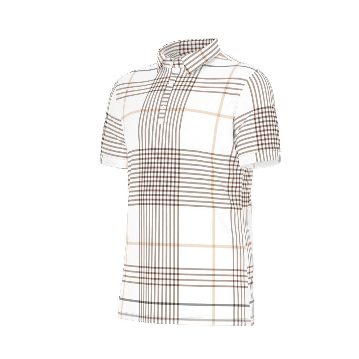 Gold and Brown Plaid Stretch Polo Shirt