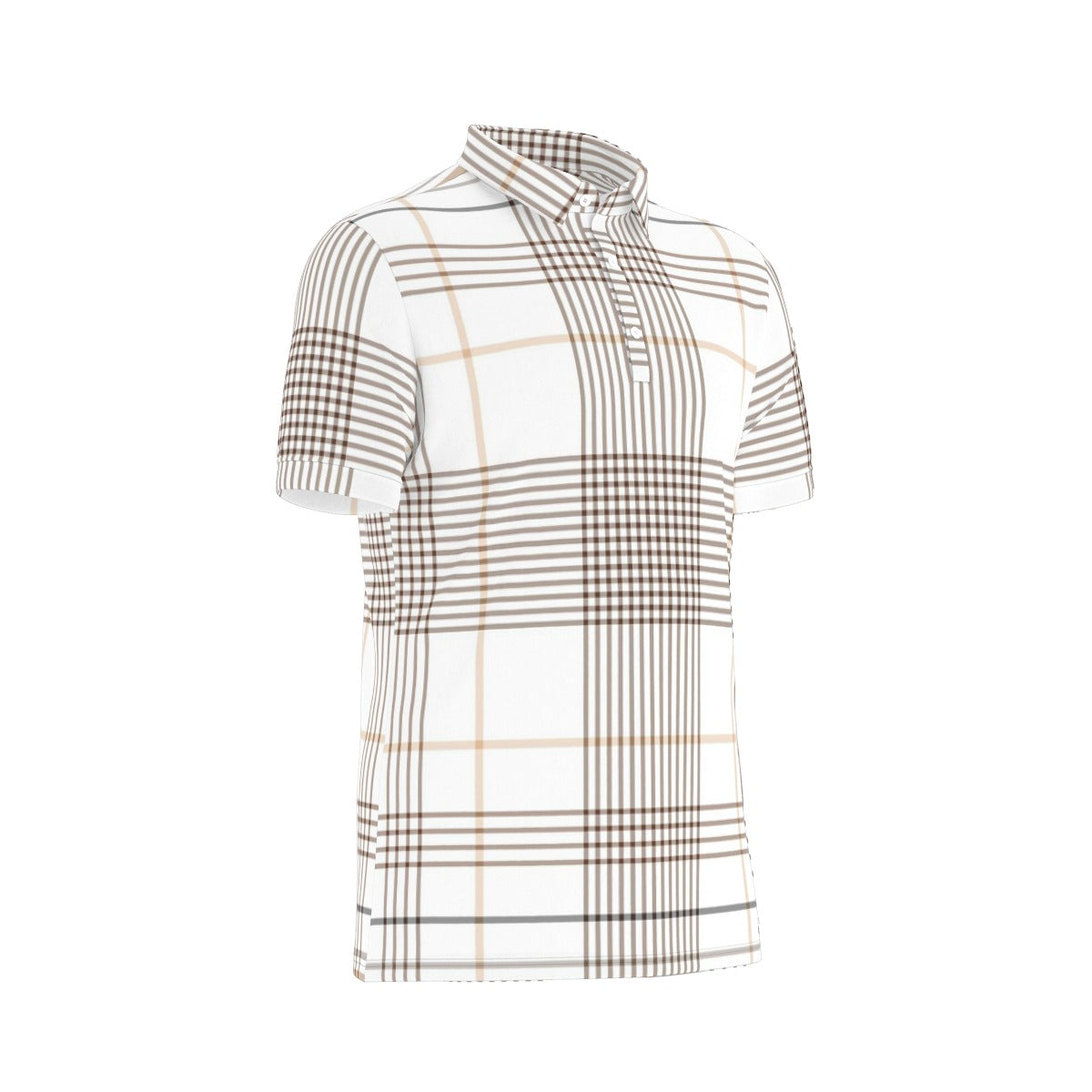 Gold and Brown Plaid Stretch Polo Shirt