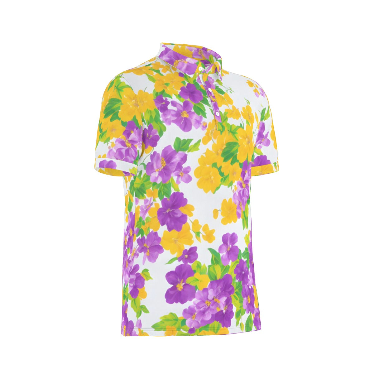 Yellow and Purple Flower Watercolor Stretch Polo Shirt