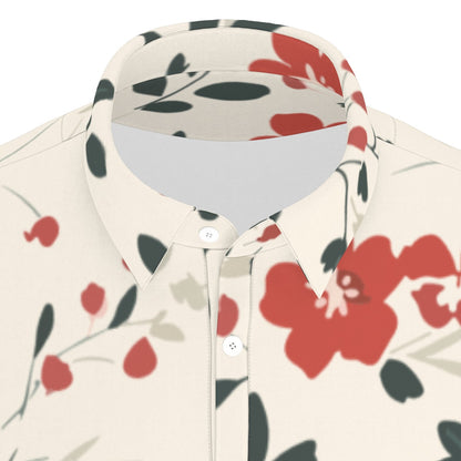 Men's Stretch Polo Shirt w/ red, green, grey floral