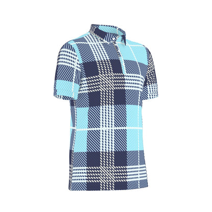 Plaid Blues Stretch Polo Shirt