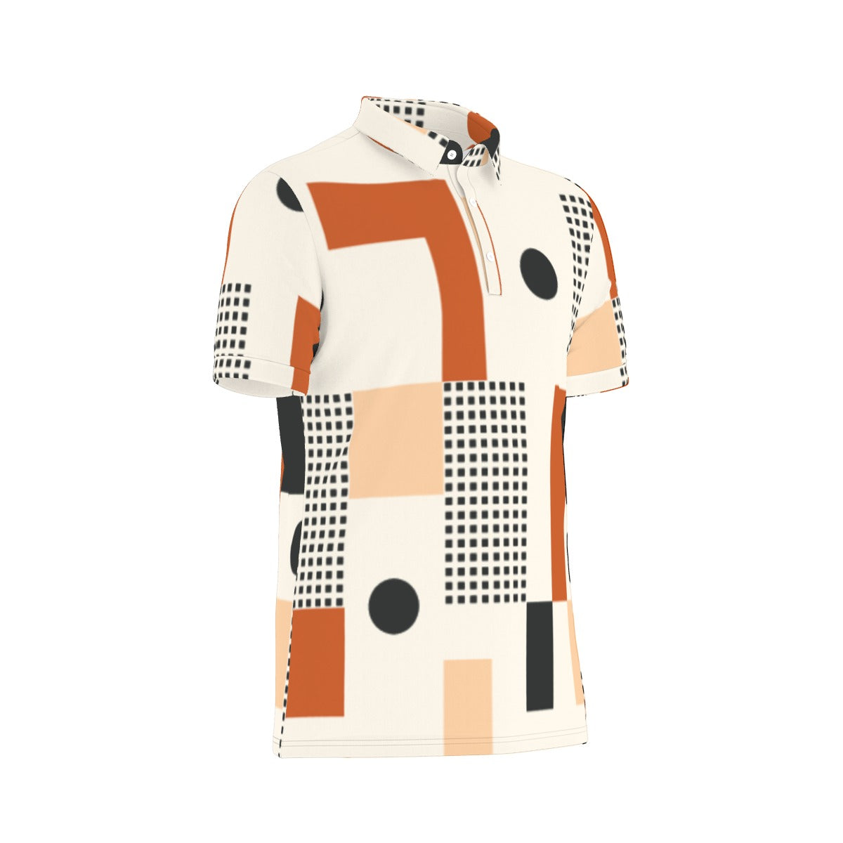 Geometric Art Polo Shirt: A vibrant, modern design inspired by geometric patterns.