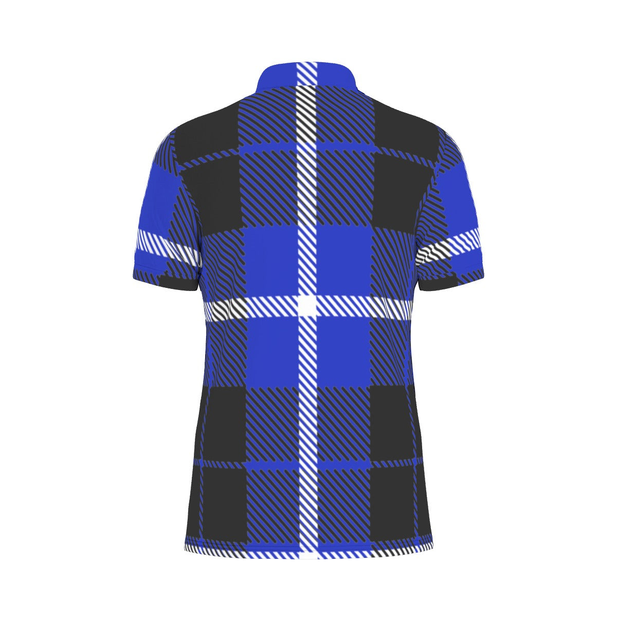 Classic Blue Checkered Grid Stretch Polo Shirt