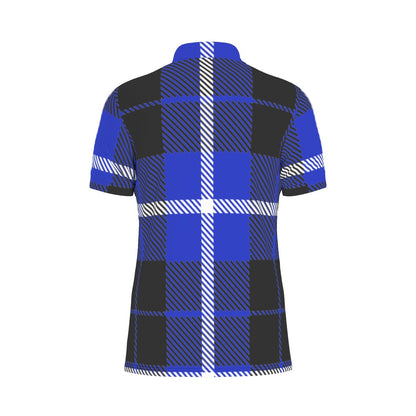Classic Blue Checkered Grid Stretch Polo Shirt