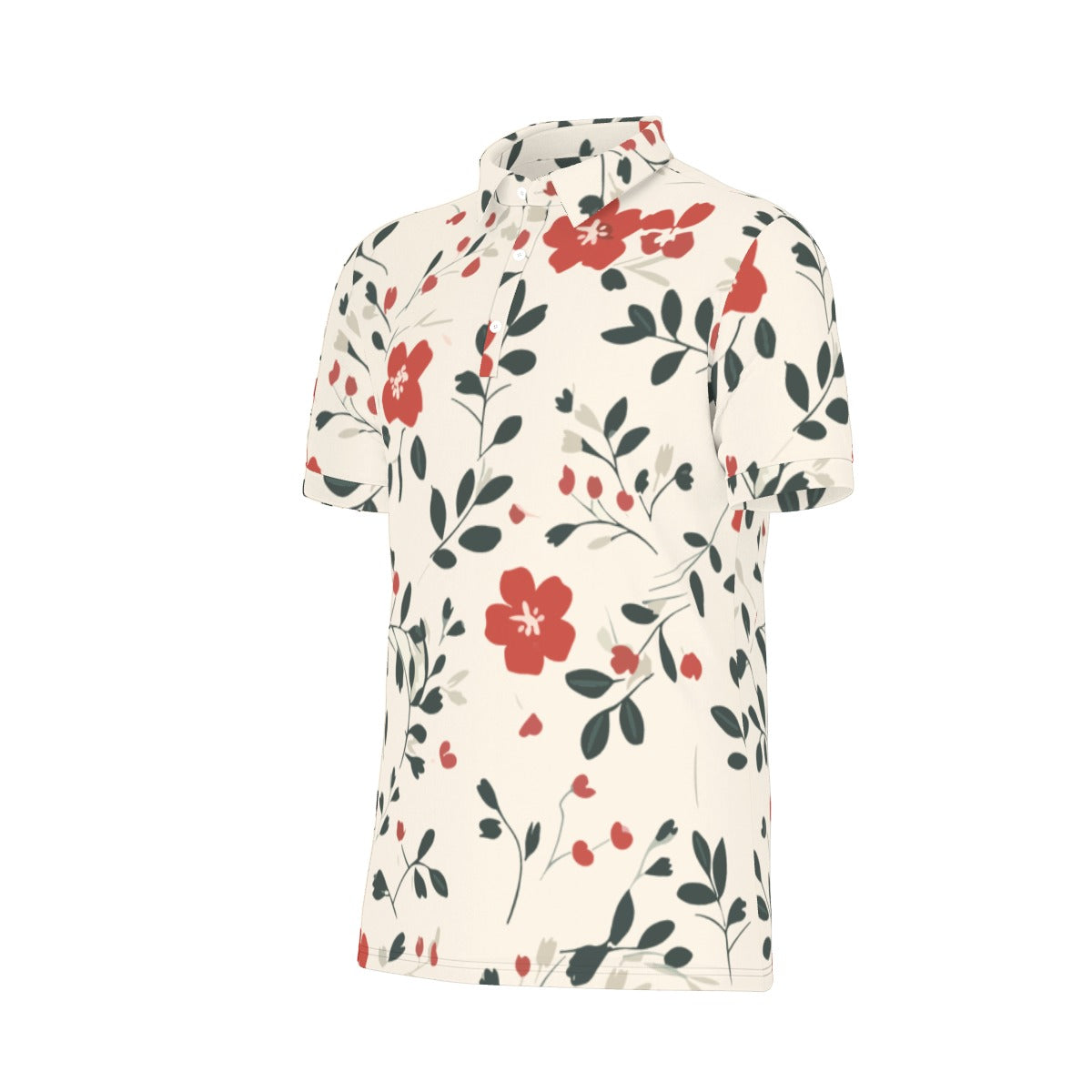 Men's Stretch Polo Shirt w/ red, green, grey floral