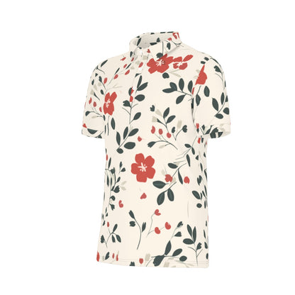 Men's Stretch Polo Shirt w/ red, green, grey floral