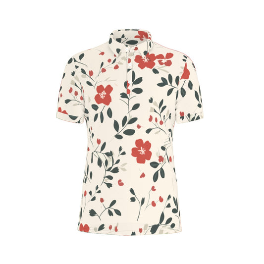 Men's Stretch Polo Shirt w/ red, green, grey floral