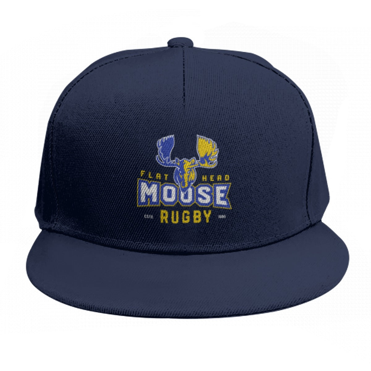 Moose Rugby Flat Brim Baseball Cap - Stylish Rugby Headwear