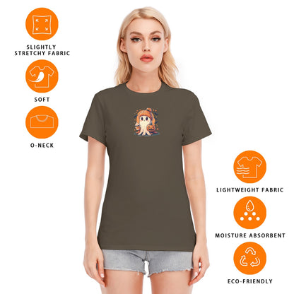 Customize Color and Halloween Graphic Women's Round Neck T-Shirt | 190GSM Cotton