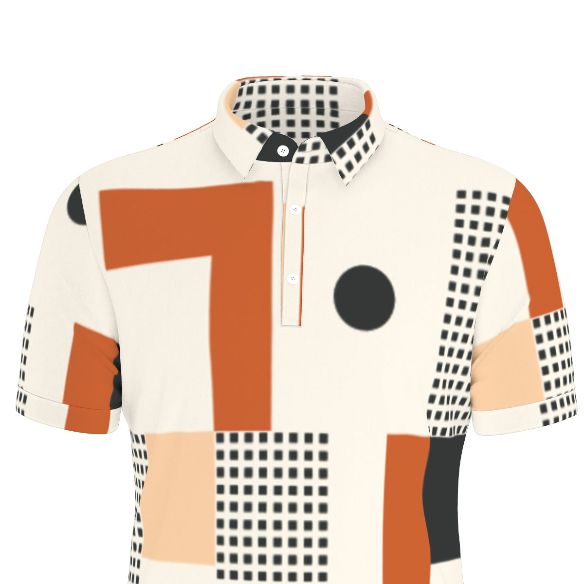 Geometric Art Polo Shirt: A vibrant, modern design inspired by geometric patterns.