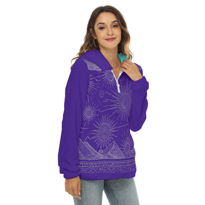 Women's Borg Fleece Hoodie With Half Zip
