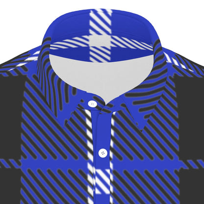 Classic Blue Checkered Grid Stretch Polo Shirt