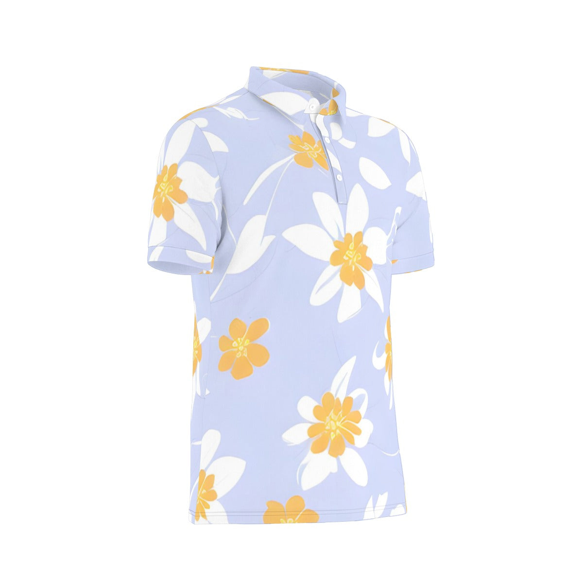 White flowers with light blue background Stretch Polo Shirt -