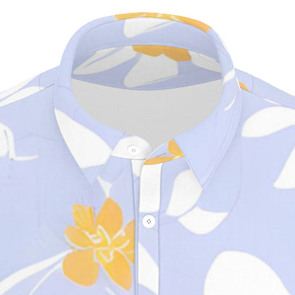 White flowers with light blue background Stretch Polo Shirt -