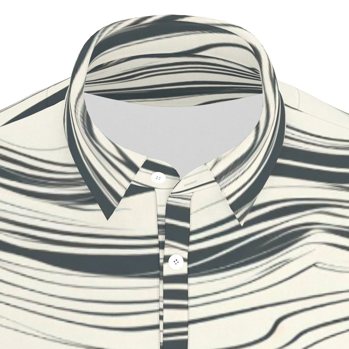 Horizontal Waves of Grey Stretch Polo Shirt