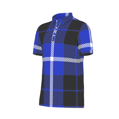 Classic Blue Checkered Grid Stretch Polo Shirt