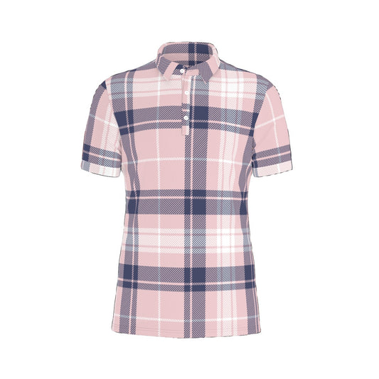 Pink and Blue Plaid Stretch Polo Shirt