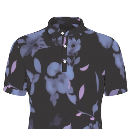 Black Light Blossom Stretch Polo Shirt