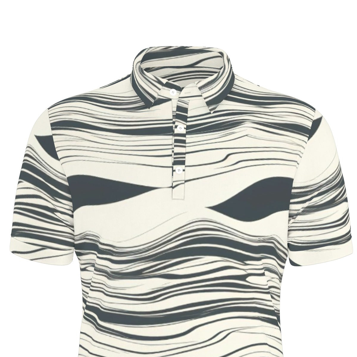 Horizontal Waves of Grey Stretch Polo Shirt