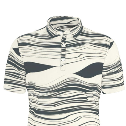 Horizontal Waves of Grey Stretch Polo Shirt