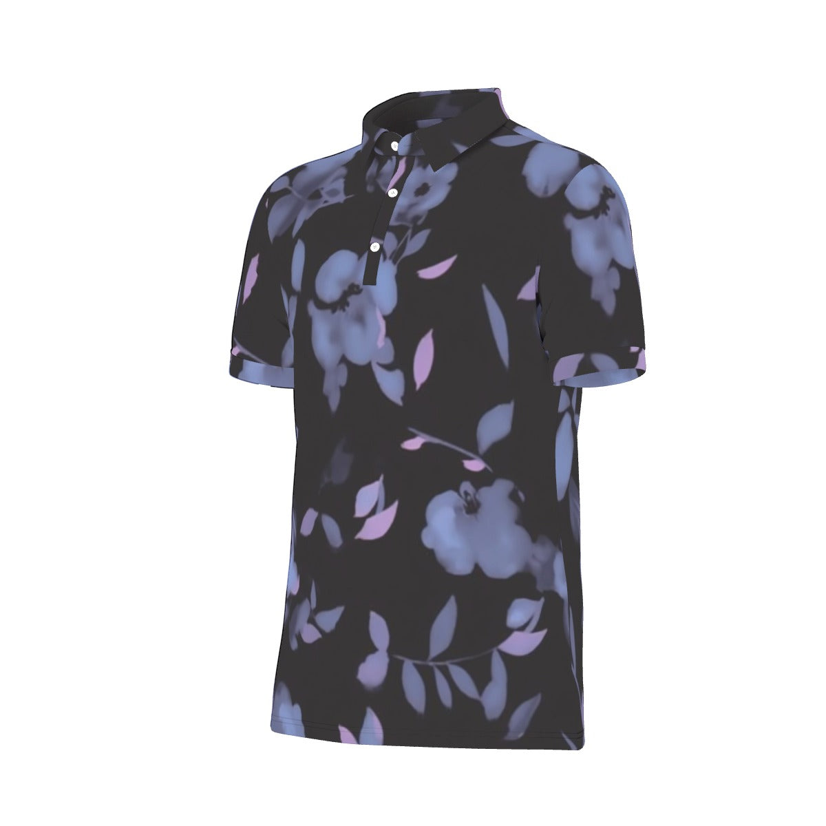 Black Light Blossom Stretch Polo Shirt