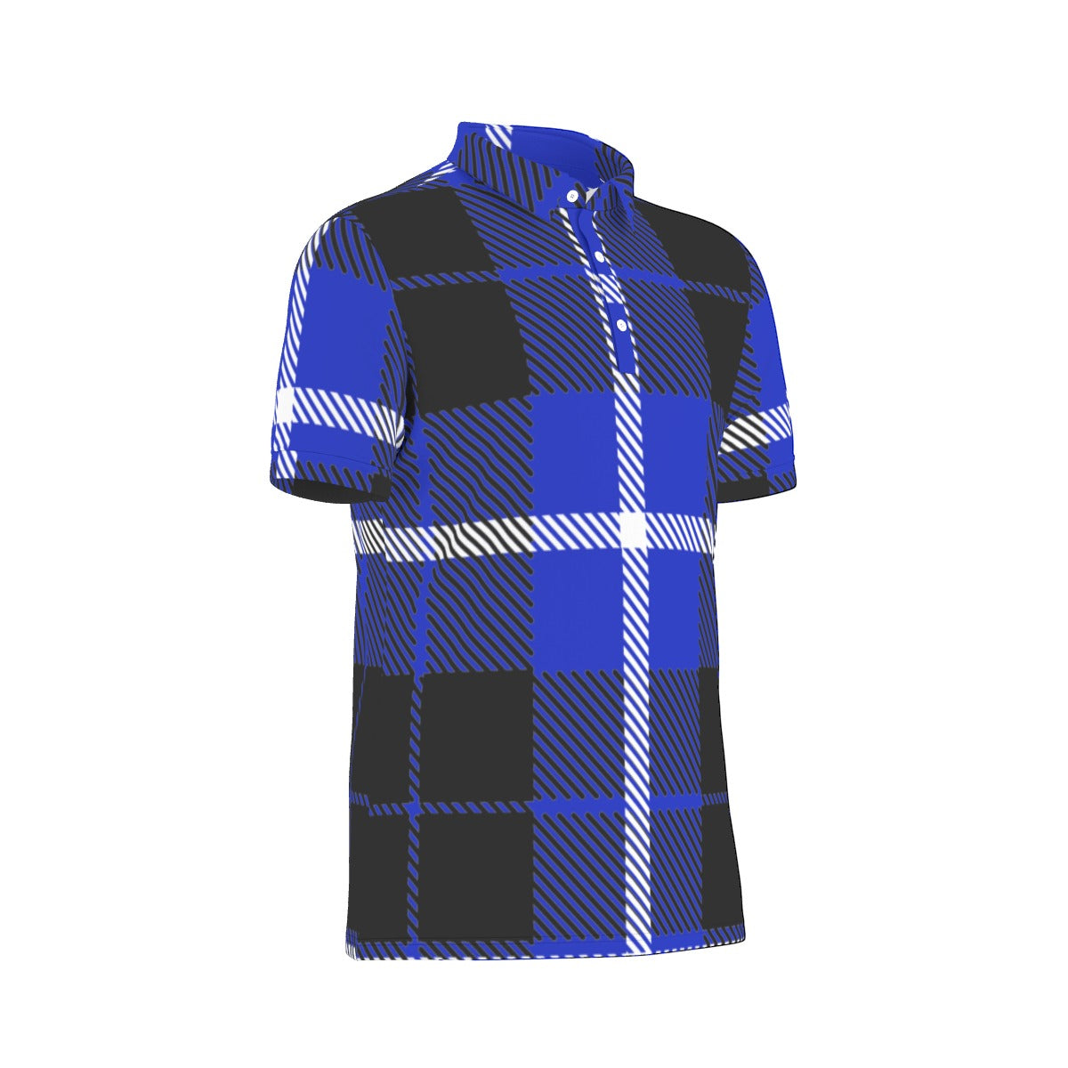 Classic Blue Checkered Grid Stretch Polo Shirt