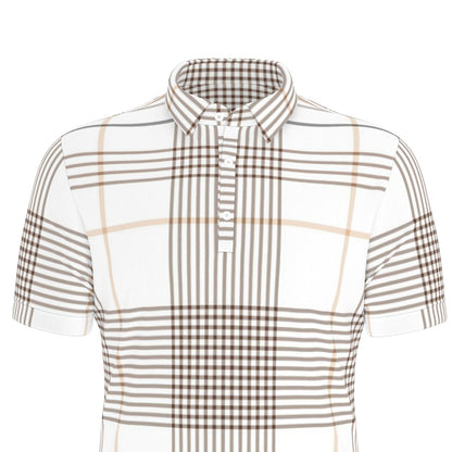 Gold and Brown Plaid Stretch Polo Shirt