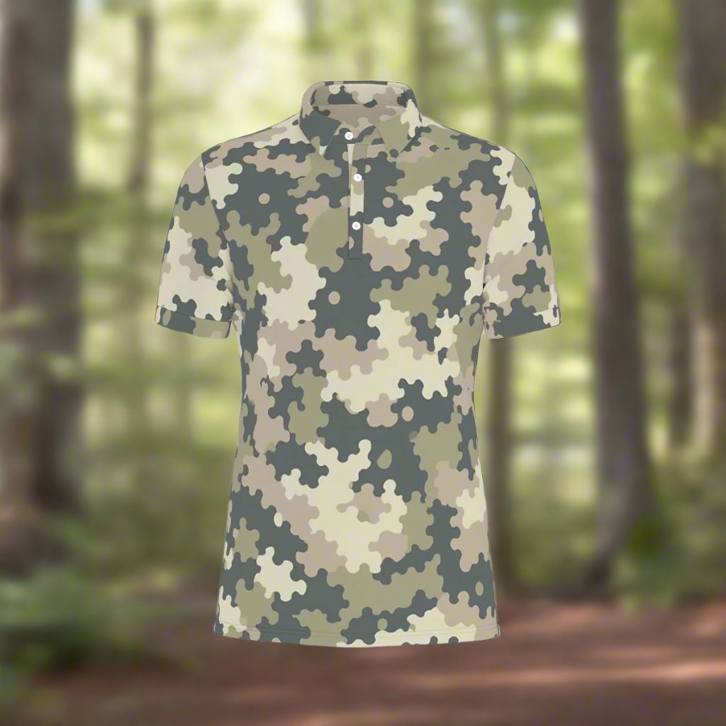 Puzzle Camo Men's Stretch Polo Shirt