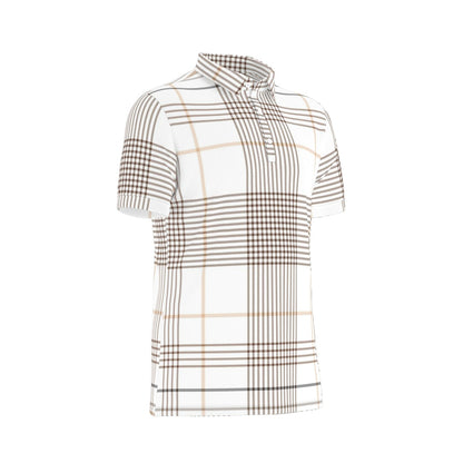 Gold and Brown Plaid Stretch Polo Shirt