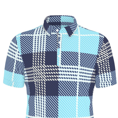 Plaid Blues Stretch Polo Shirt