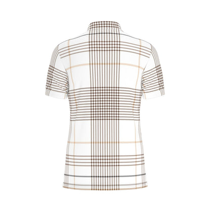 Gold and Brown Plaid Stretch Polo Shirt