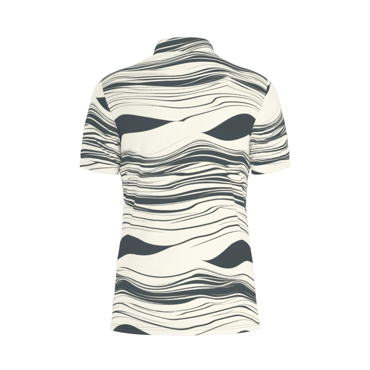Horizontal Waves of Grey Stretch Polo Shirt