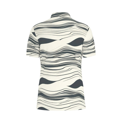 Horizontal Waves of Grey Stretch Polo Shirt