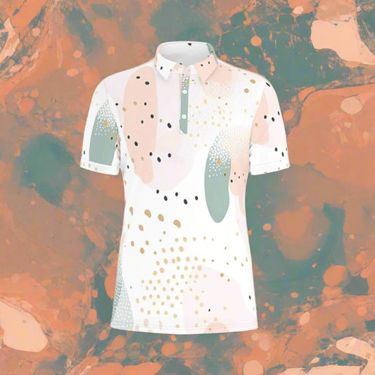 Peach Splash Abstract Stretch Polo Shirt