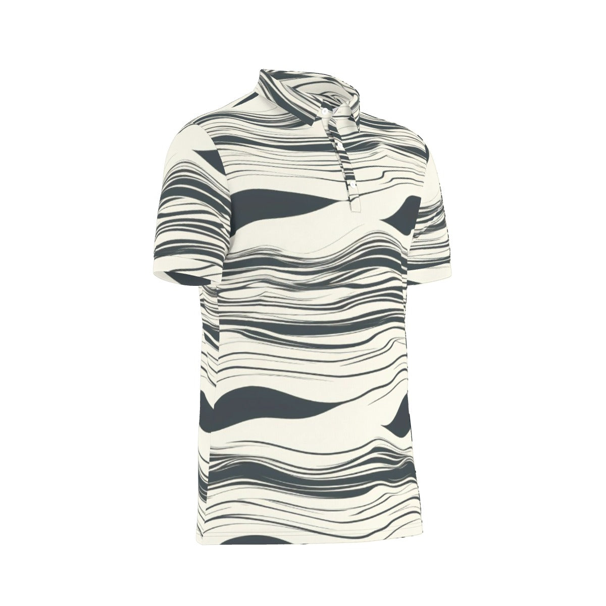 Horizontal Waves of Grey Stretch Polo Shirt