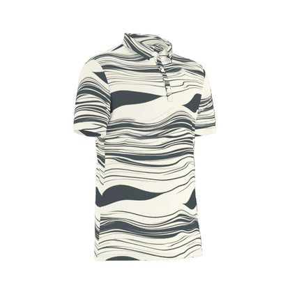 Horizontal Waves of Grey Stretch Polo Shirt