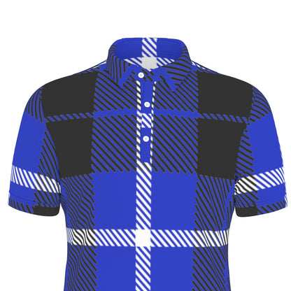Classic Blue Checkered Grid Stretch Polo Shirt
