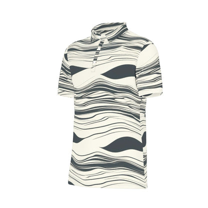 Horizontal Waves of Grey Stretch Polo Shirt