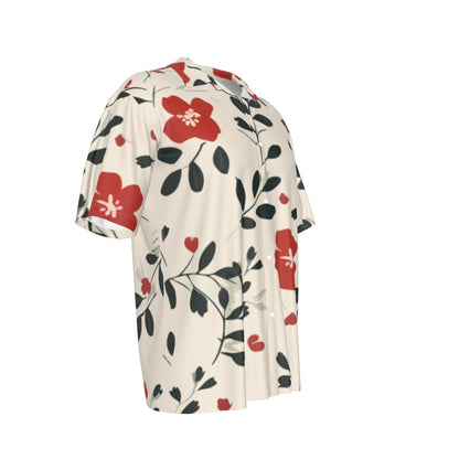 Short Sleeve Button Shirt w/red, green, grey floral design