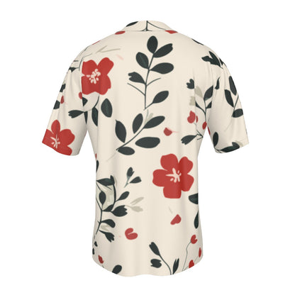 Short Sleeve Button Shirt w/red, green, grey floral design